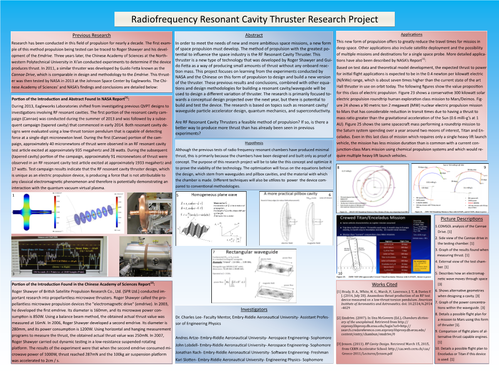RF Resonant Cavity Thruster Research Project