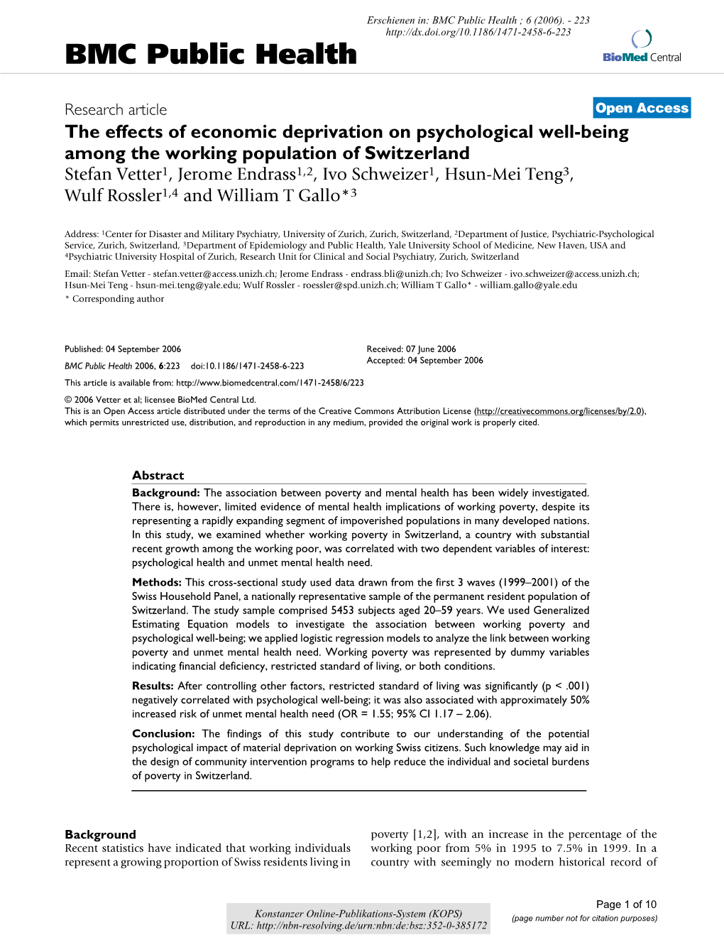 The Effects of Economic Deprivation on Psychological Well-Being Among