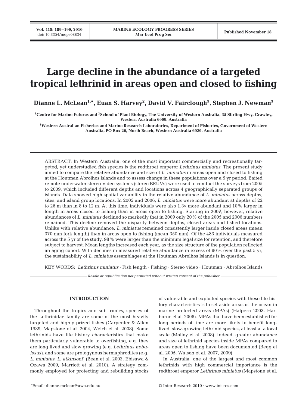 Large Decline in the Abundance of a Targeted Tropical Lethrinid in Areas Open and Closed to Fishing