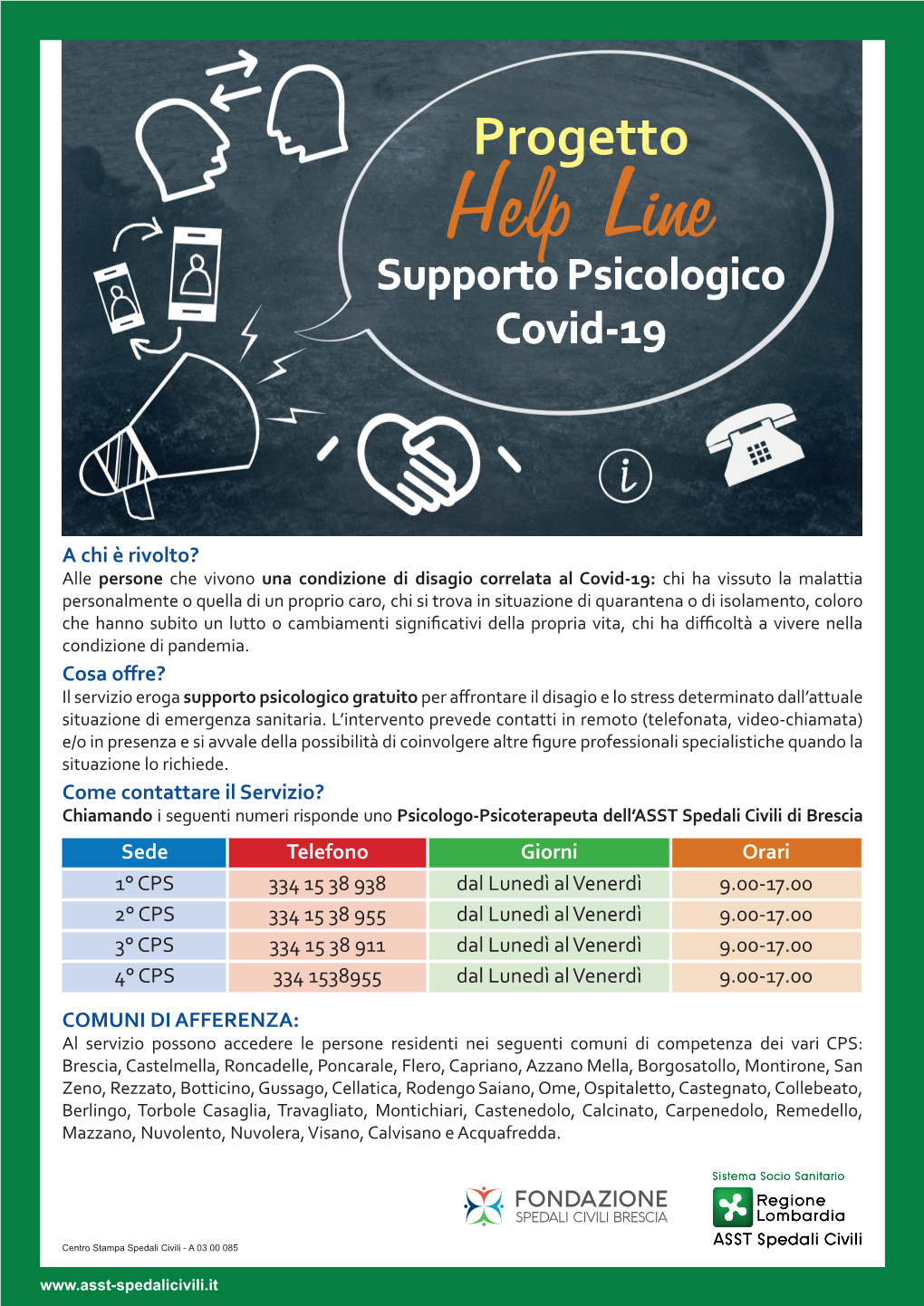 Progetto Help Line Supporto Psicologico Covid-19