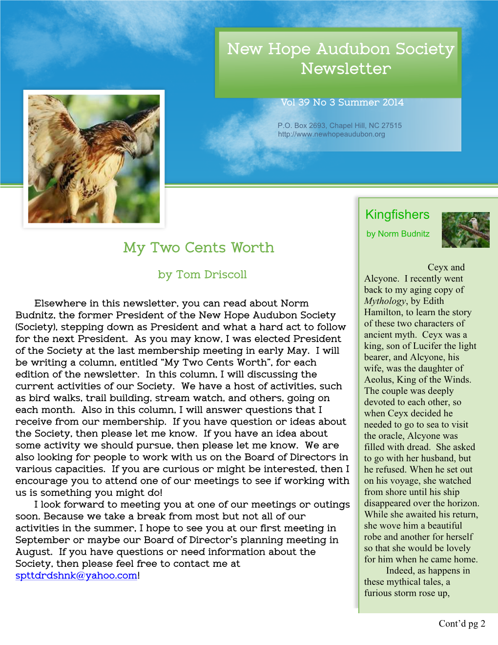 New Hope Audubon Society Newsletter