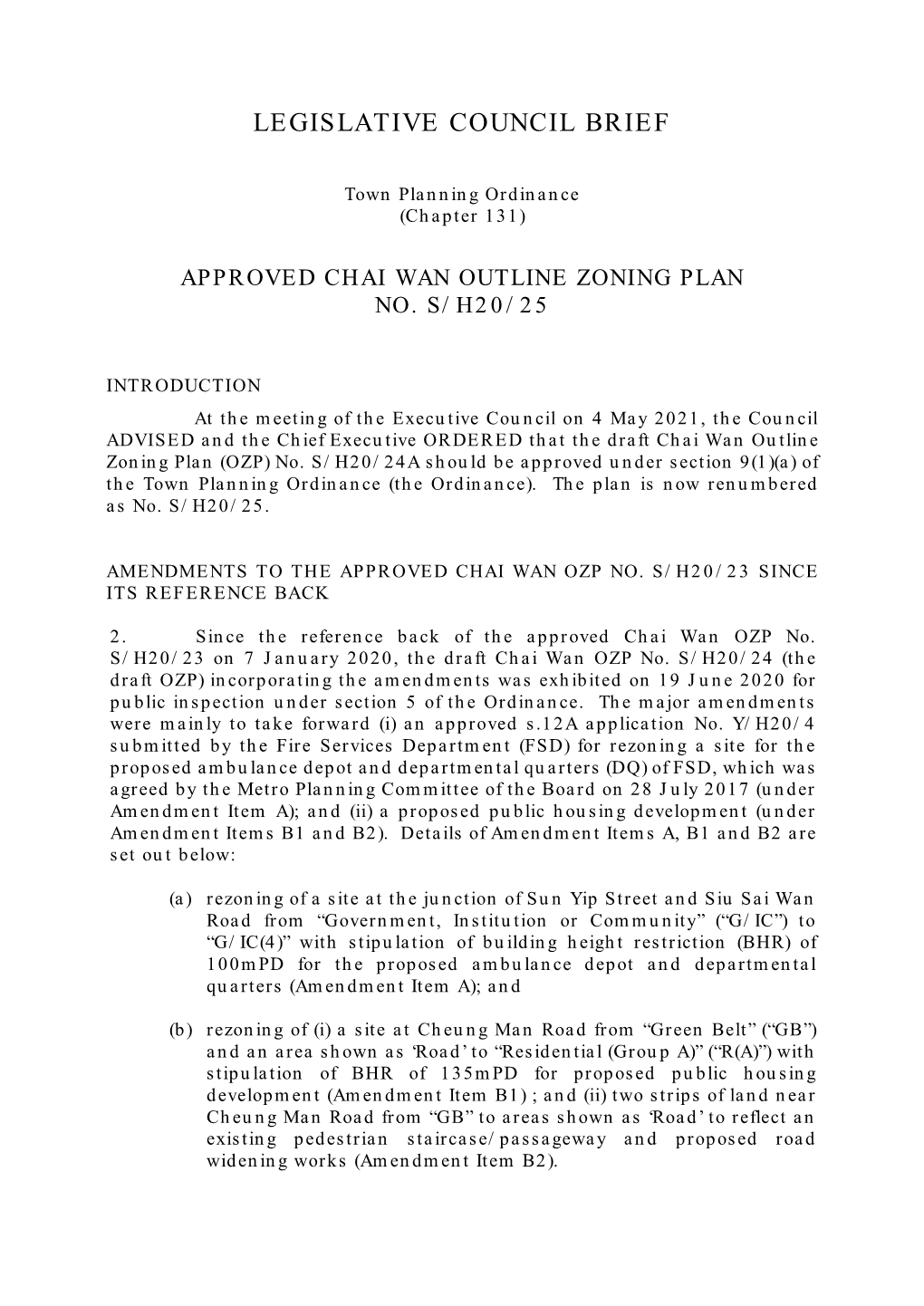 Approved Chai Wan Outline Zoning Plan No