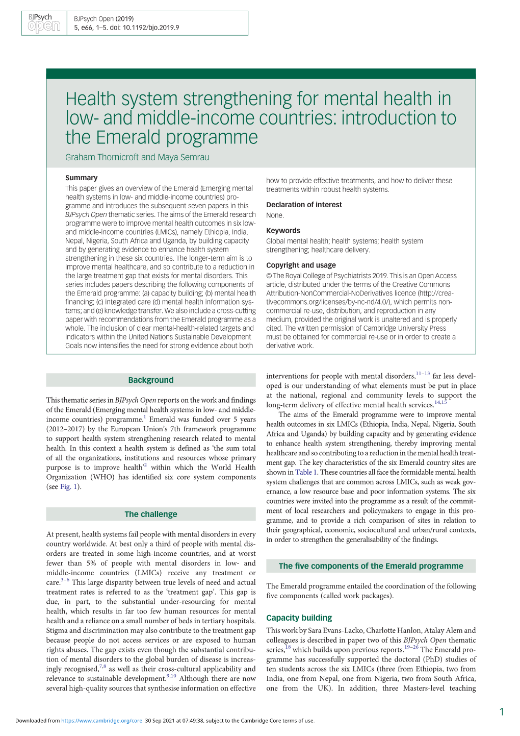 And Middle-Income Countries: Introduction to the Emerald Programme Graham Thornicroft and Maya Semrau