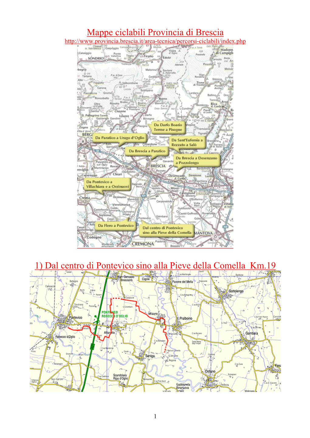 Mappe Ciclabili Provincia Di Brescia 1) Dal Centro Di Pontevico Sino Alla