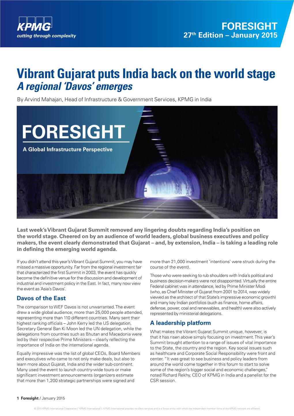 Vibrant Gujarat Puts India Back on the World Stage a Regional ‘Davos’ Emerges by Arvind Mahajan, Head of Infrastructure & Government Services, KPMG in India