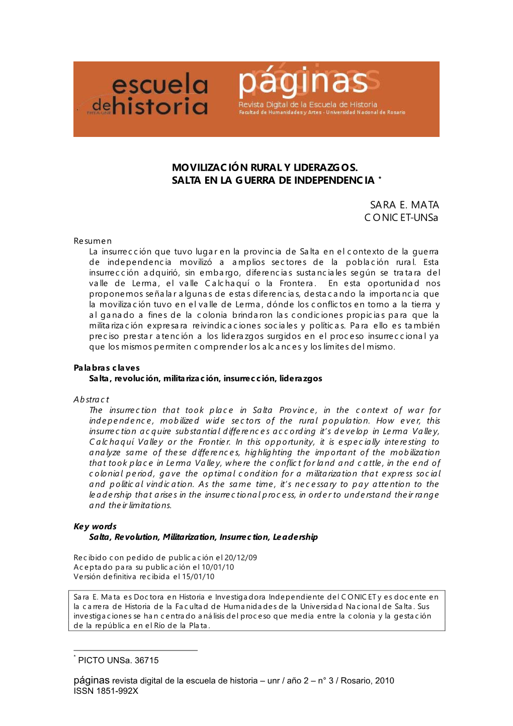 Movilización Rural Y Liderazgos. Salta En La Guerra De Independencia *