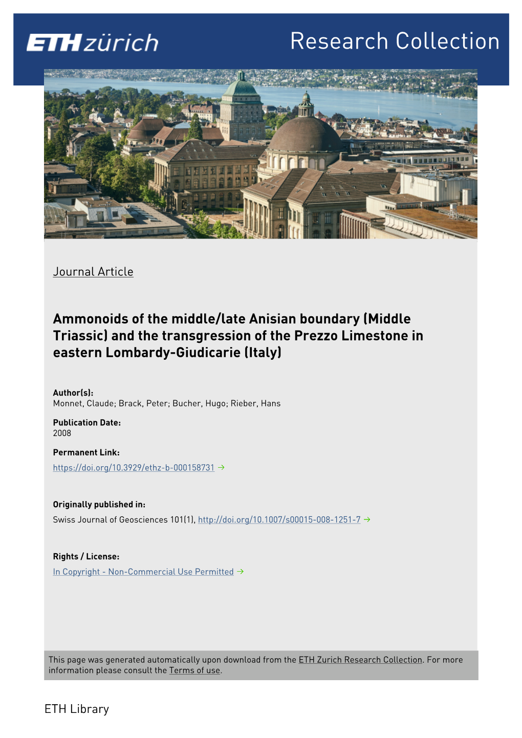 Ammonoids of the Middle/Late Anisian Boundary (Middle Triassic) and the Transgression of the Prezzo Limestone in Eastern Lombardy-Giudicarie (Italy)
