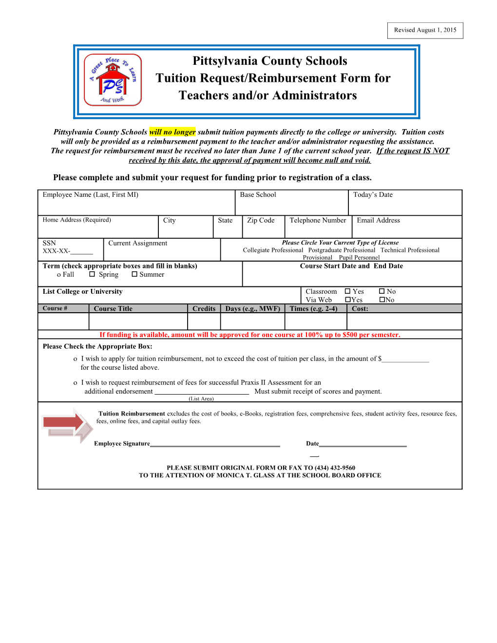 Tuition Reimbursement Request Form