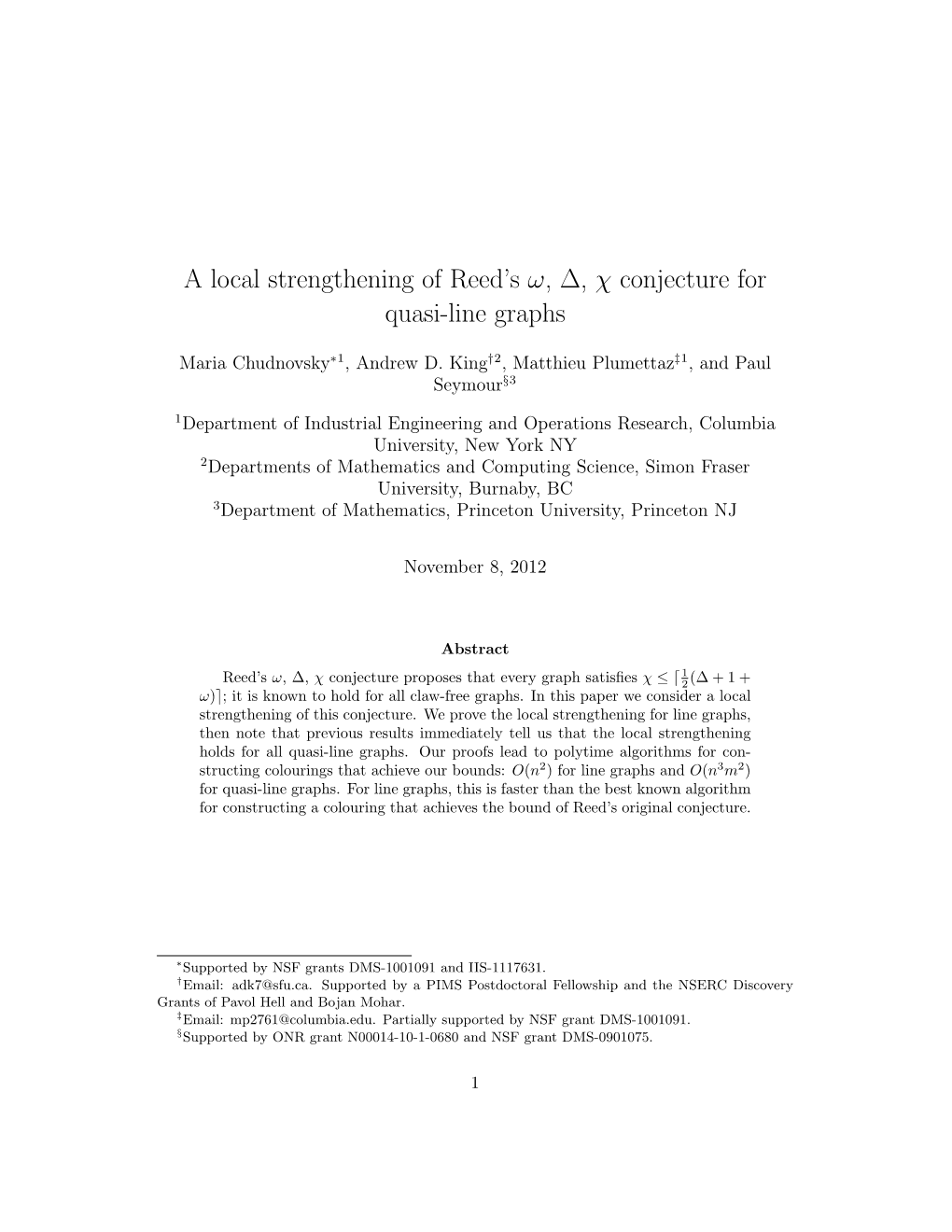 A Local Strengthening of Reed's Ω, ∆, Χ Conjecture for Quasi-Line Graphs
