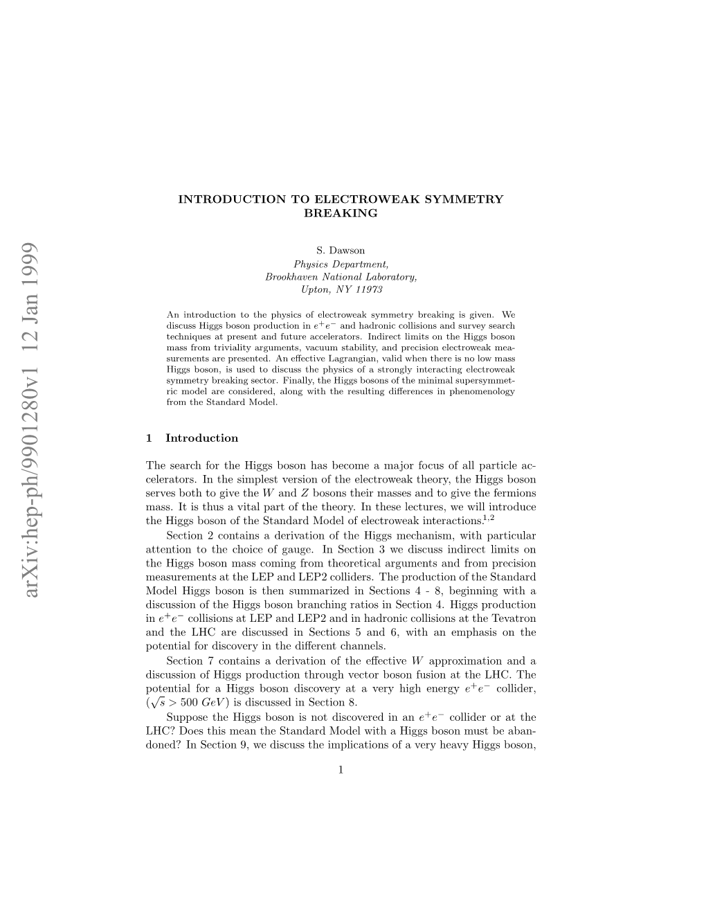 Introduction to Electroweak Symmetry Breaking