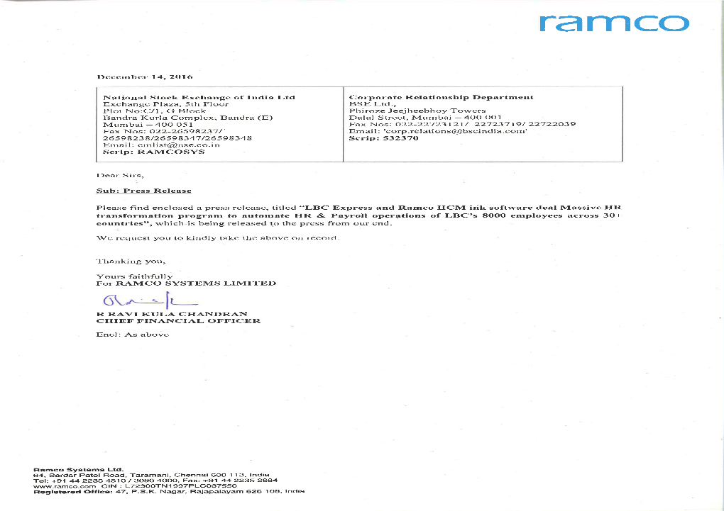 LBC Express and Ramco HCM Ink Software Deal Massive HR Transformation Program to Automate HR & Payroll Operations of LBC’S 8000 Employees Across 30+ Countries