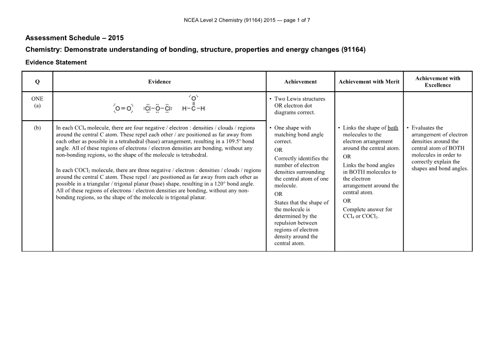 NCEA Level 2 Chemistry (91164) 2015 Assessment Schedule