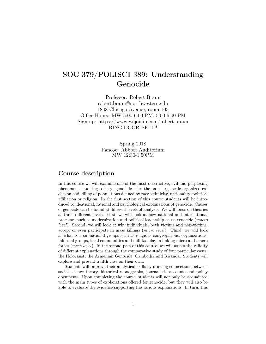 SOC 379/POLISCI 389: Understanding Genocide