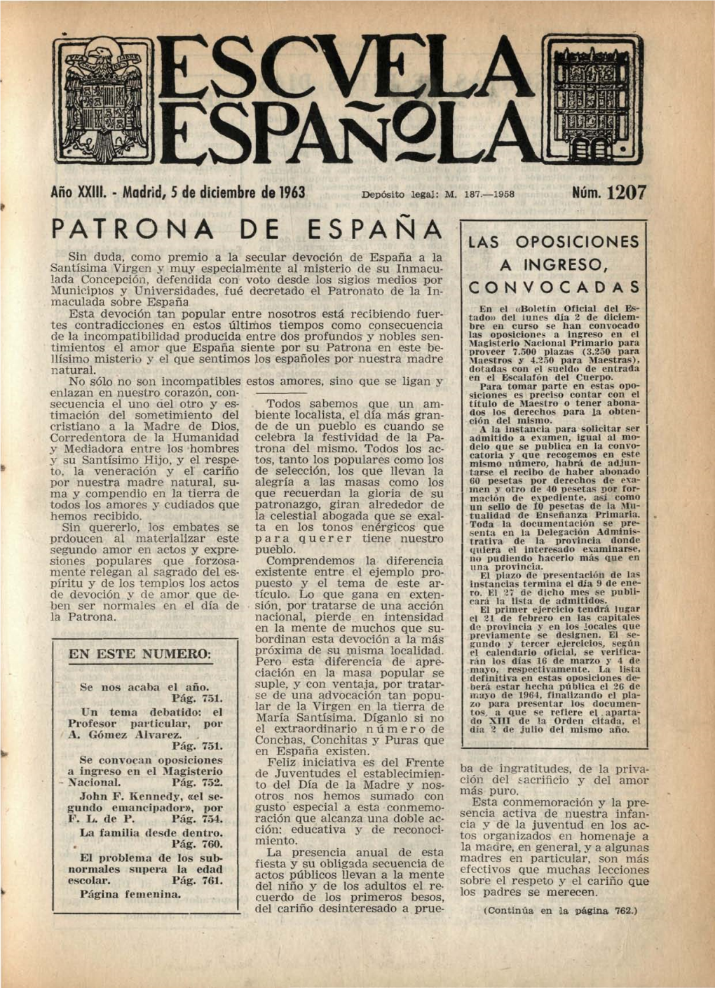 Año XXIII, Núm. 1207, 5 De Diciembre De 1963