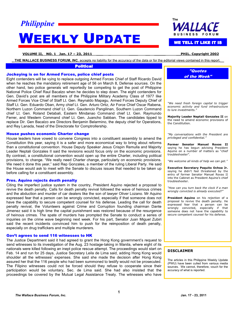 Weekly Update We Tell It Like It Is