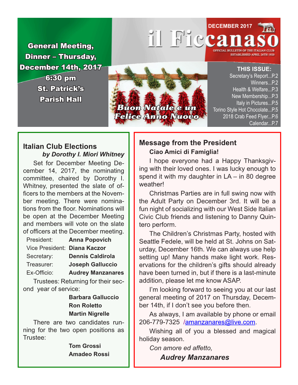 Message from the President Audrey Manzanares Italian Club Elections Buon Natale E Un Felice Anno Nuovo