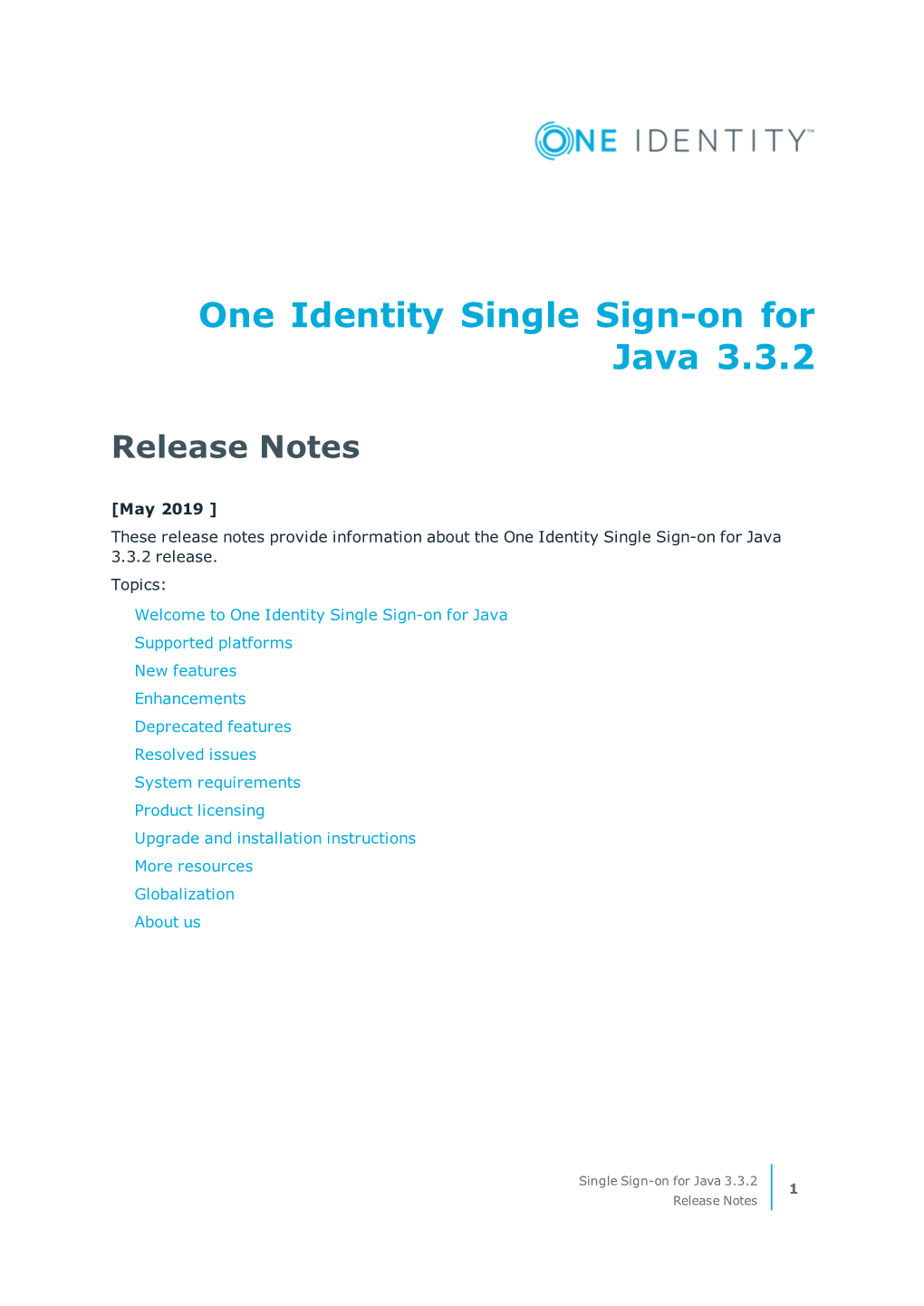 One Identity Single Sign-On for Java 3.3.2 Release Notes
