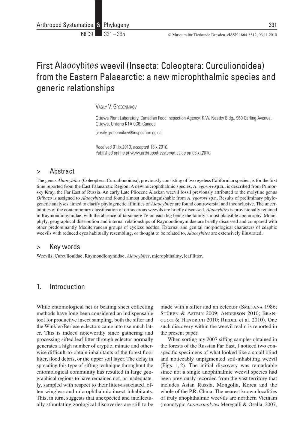 (Insecta: Coleoptera: Curculionoidea) from the Eastern Palaearctic: a New Microphthalmic Species and Generic Relationships