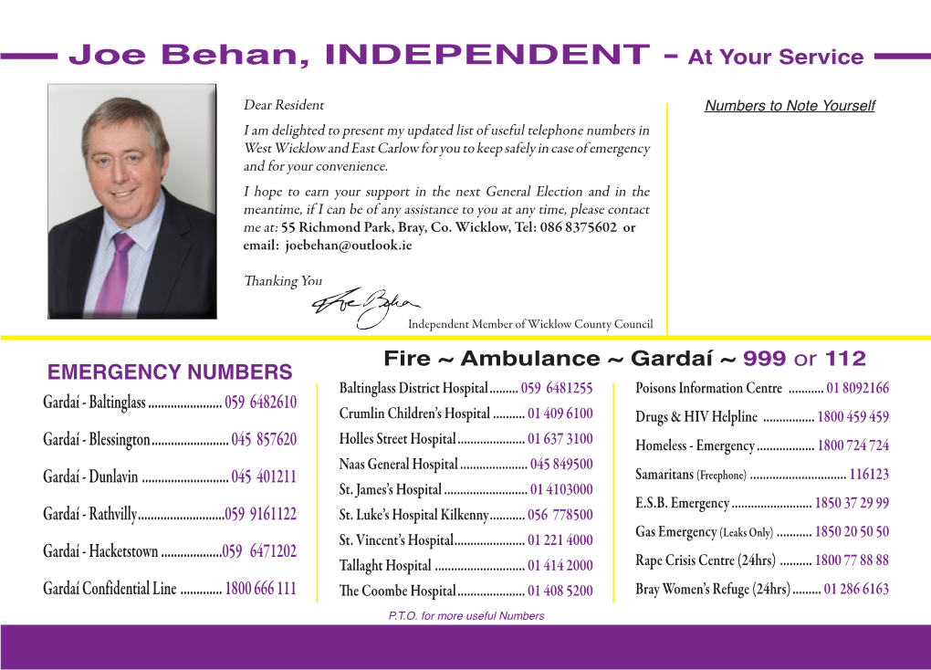 Joe Behan, INDEPENDENT - at Your Service
