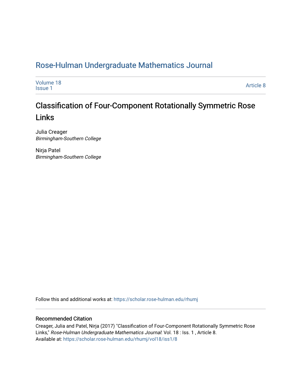 Classification of Four-Component Rotationally Symmetric Rose Links