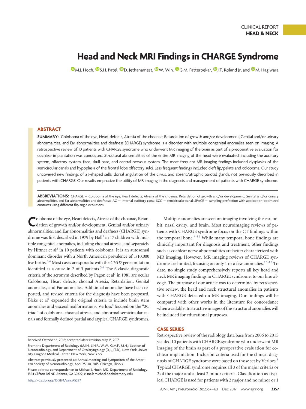 Head and Neck MRI Findings in CHARGE Syndrome