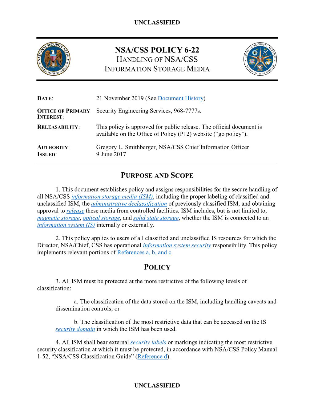 Nsa/Css Policy 6-22 Handling of Nsa/Css Information Storage Media