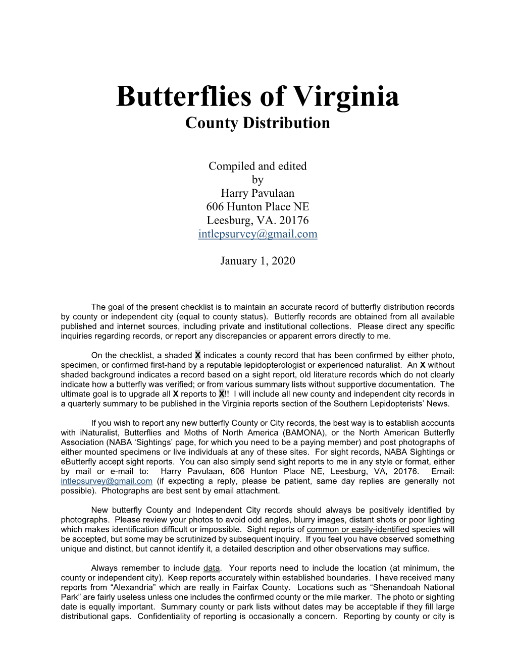 Butterflies of Virginia Checklist