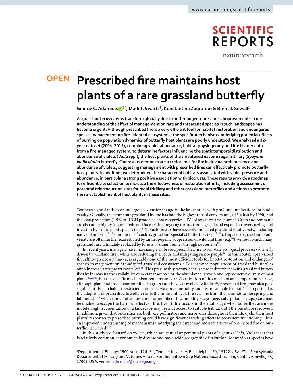Prescribed Fire Maintains Host Plants of a Rare Grassland Butterfly