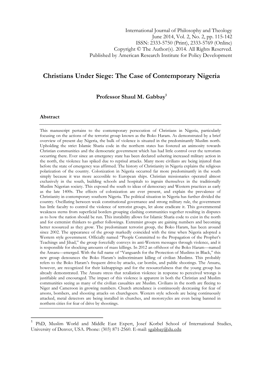 Christians Under Siege: the Case of Contemporary Nigeria