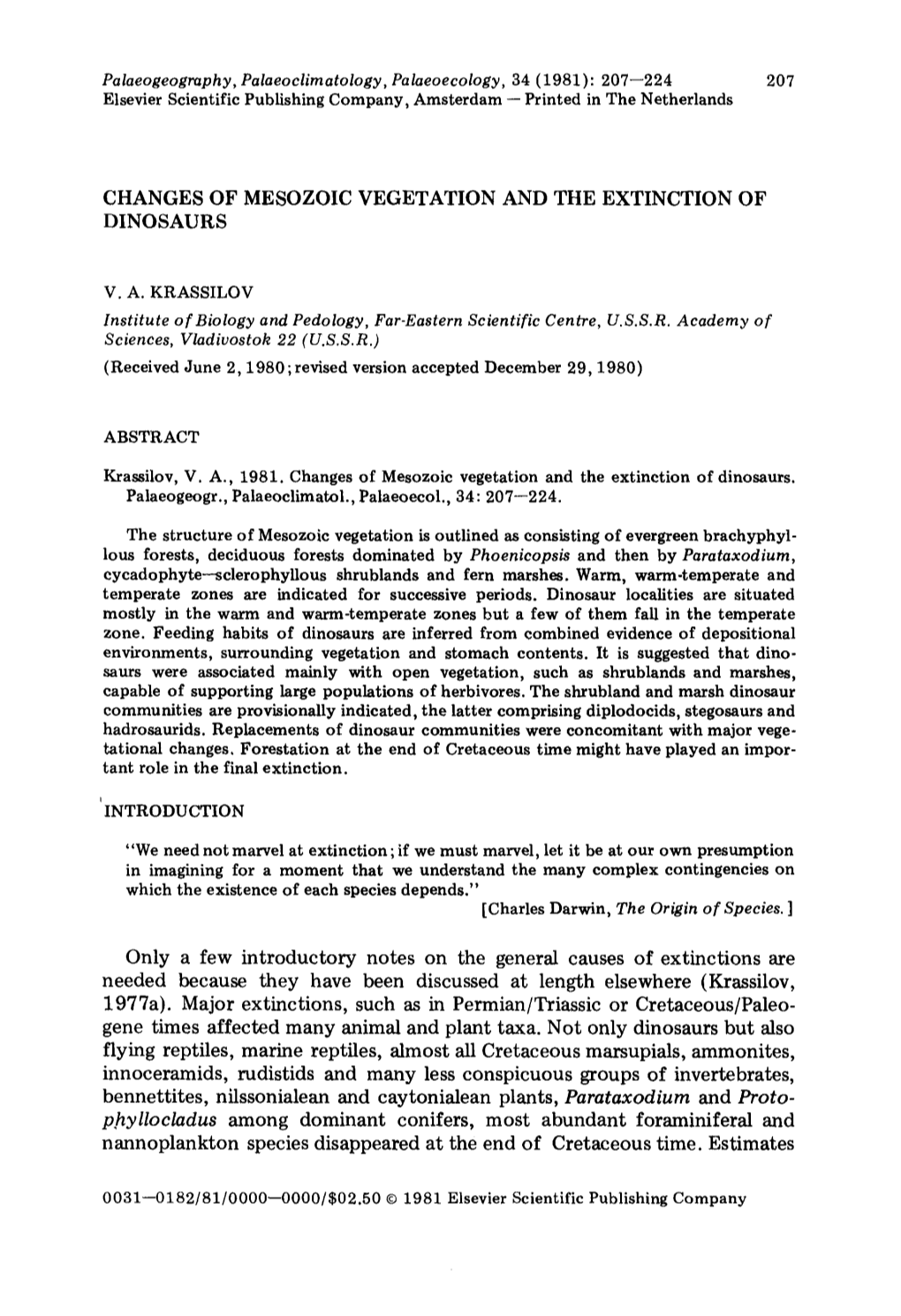 Changes of Mesozoic Vegetation and the Extinction of Dinosaurs