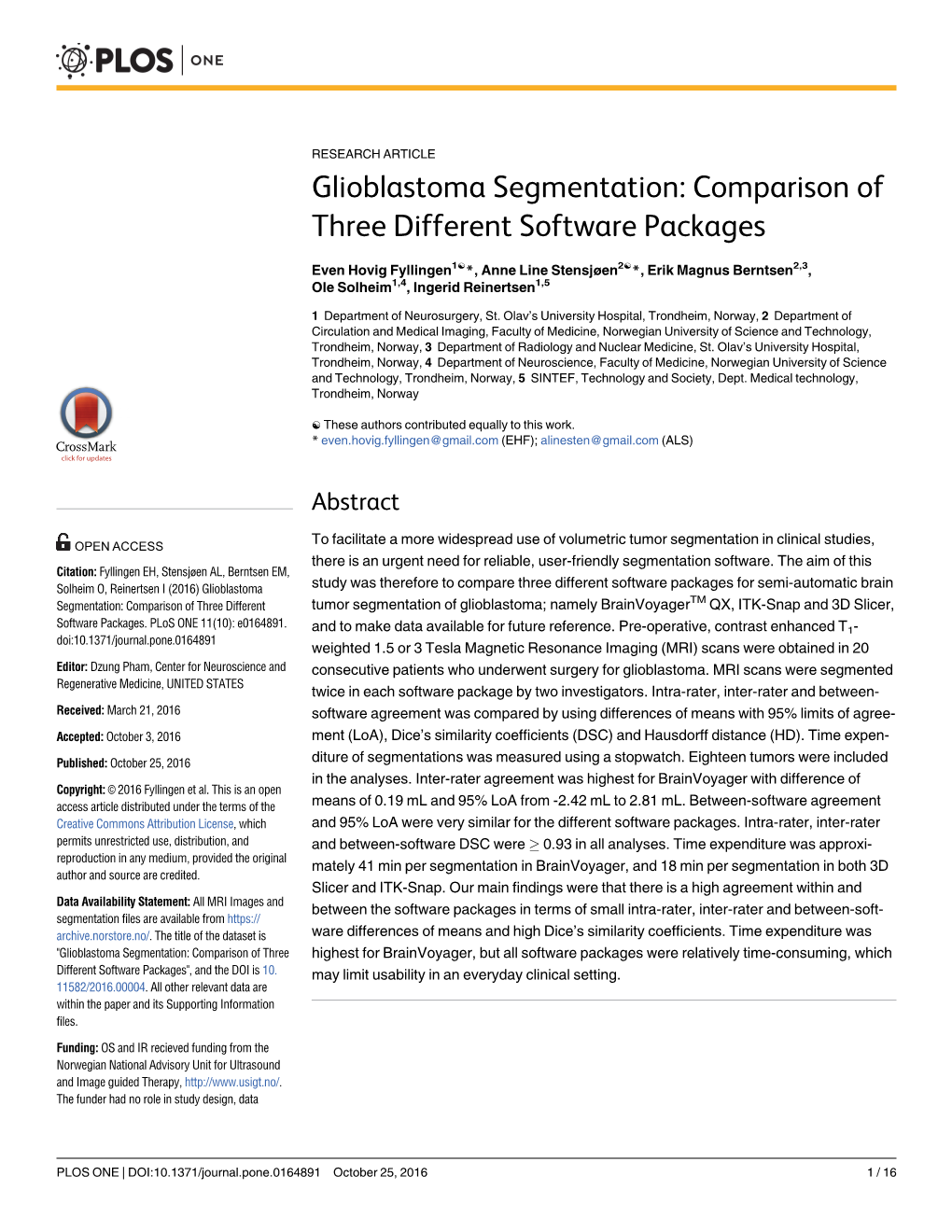 Glioblastoma Segmentation: Comparison of Three Different Software Packages