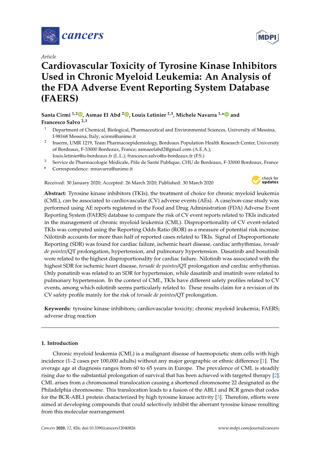 Cardiovascular Toxicity of Tyrosine Kinase Inhibitors Used in Chronic Myeloid Leukemia: an Analysis of the FDA Adverse Event Reporting System Database (FAERS)