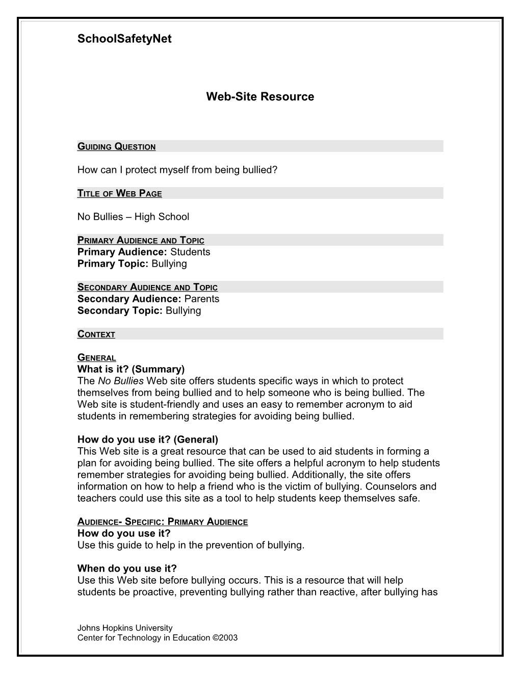 Example Web-Site Resource Template