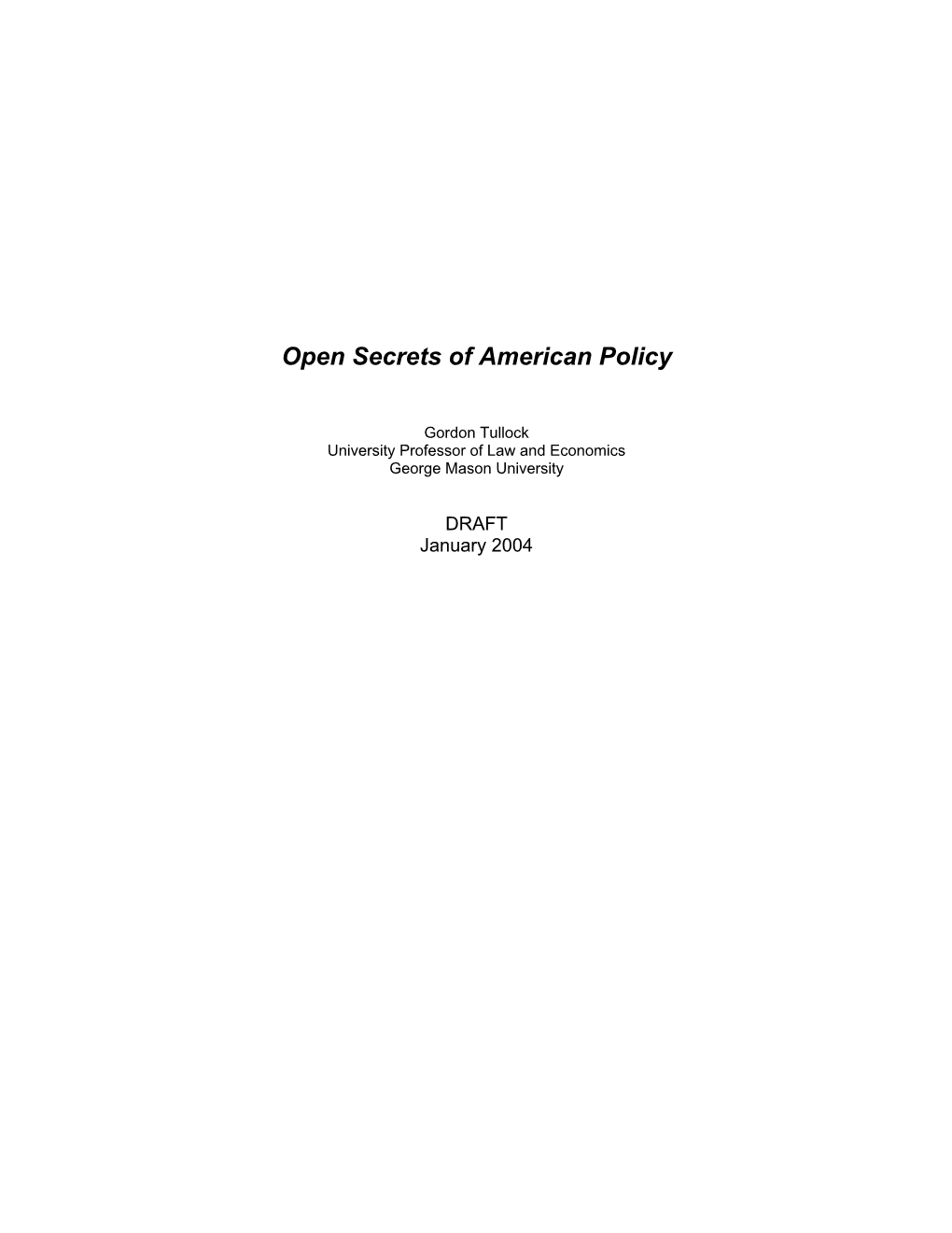 Open Secrets of American Policy