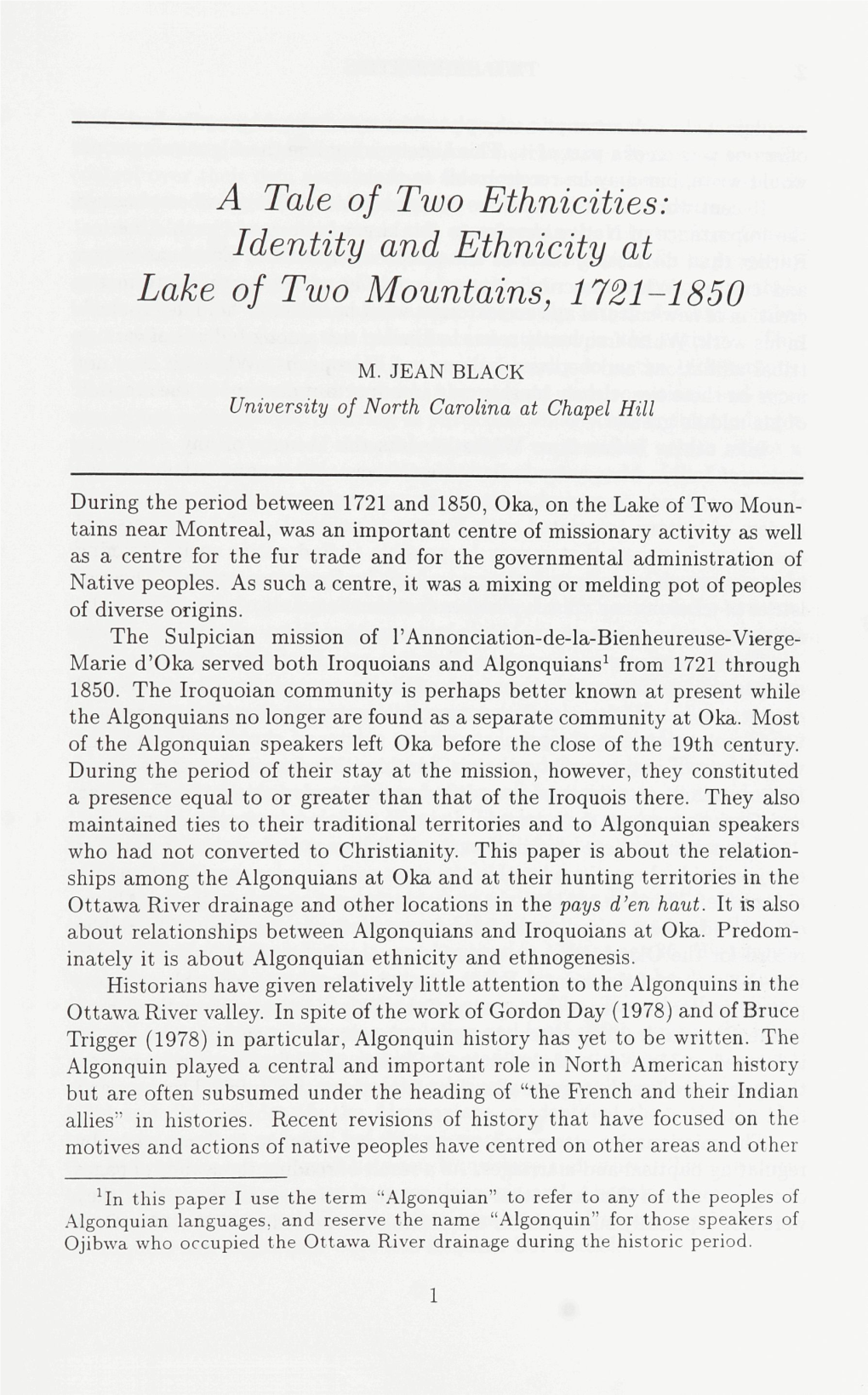 Identity and Ethnicity at Lake of Two Mountains, 1721-1850