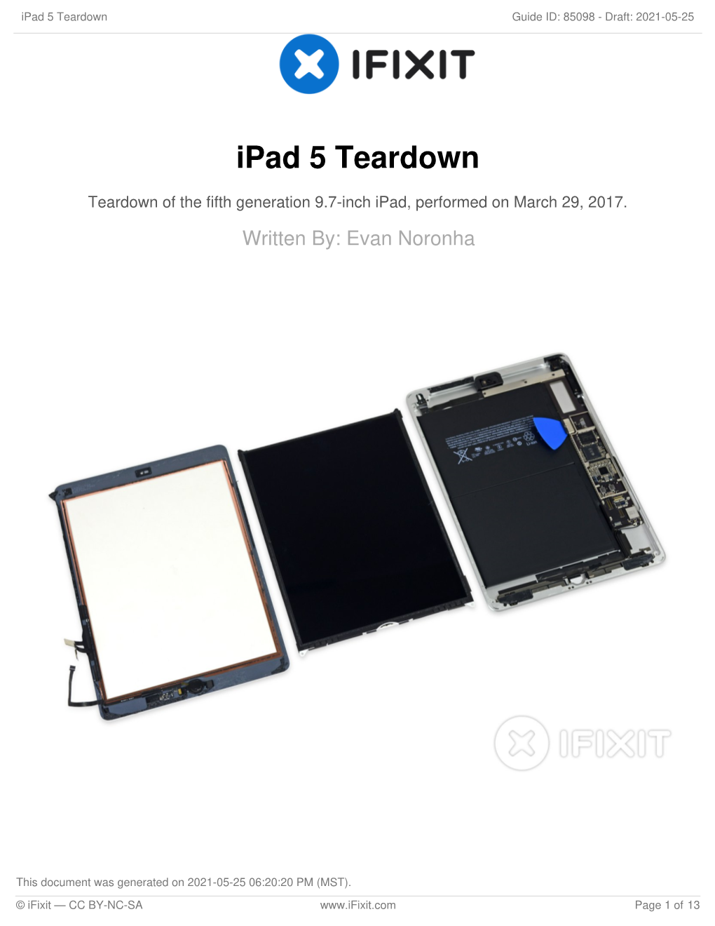 Ipad 5 Teardown Guide ID: 85098 - Draft: 2021-05-25