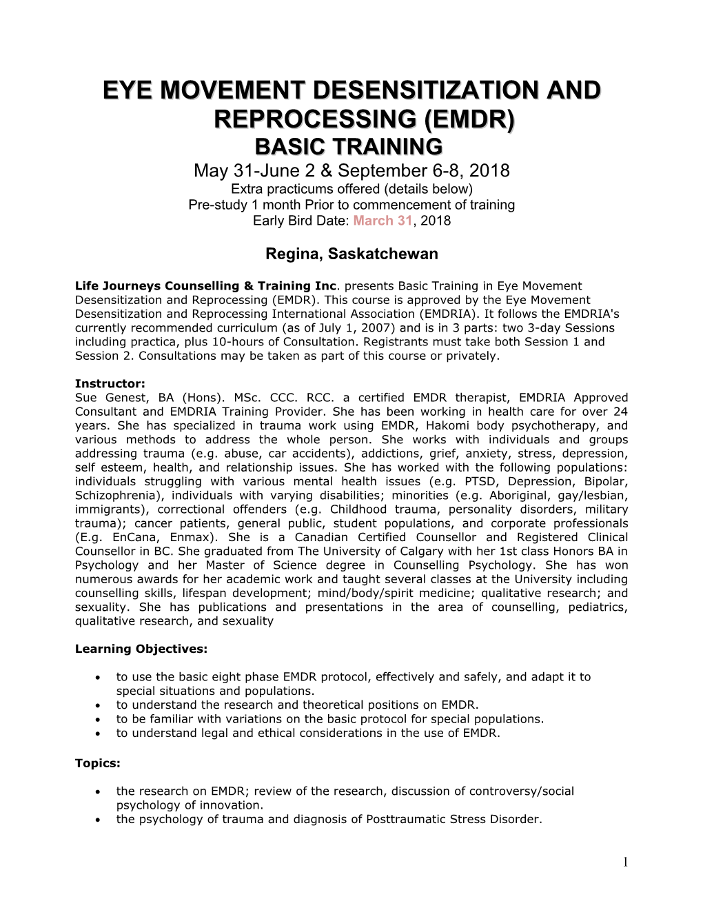 Eye Movement Desensitization and Reprocessing (Emdr)