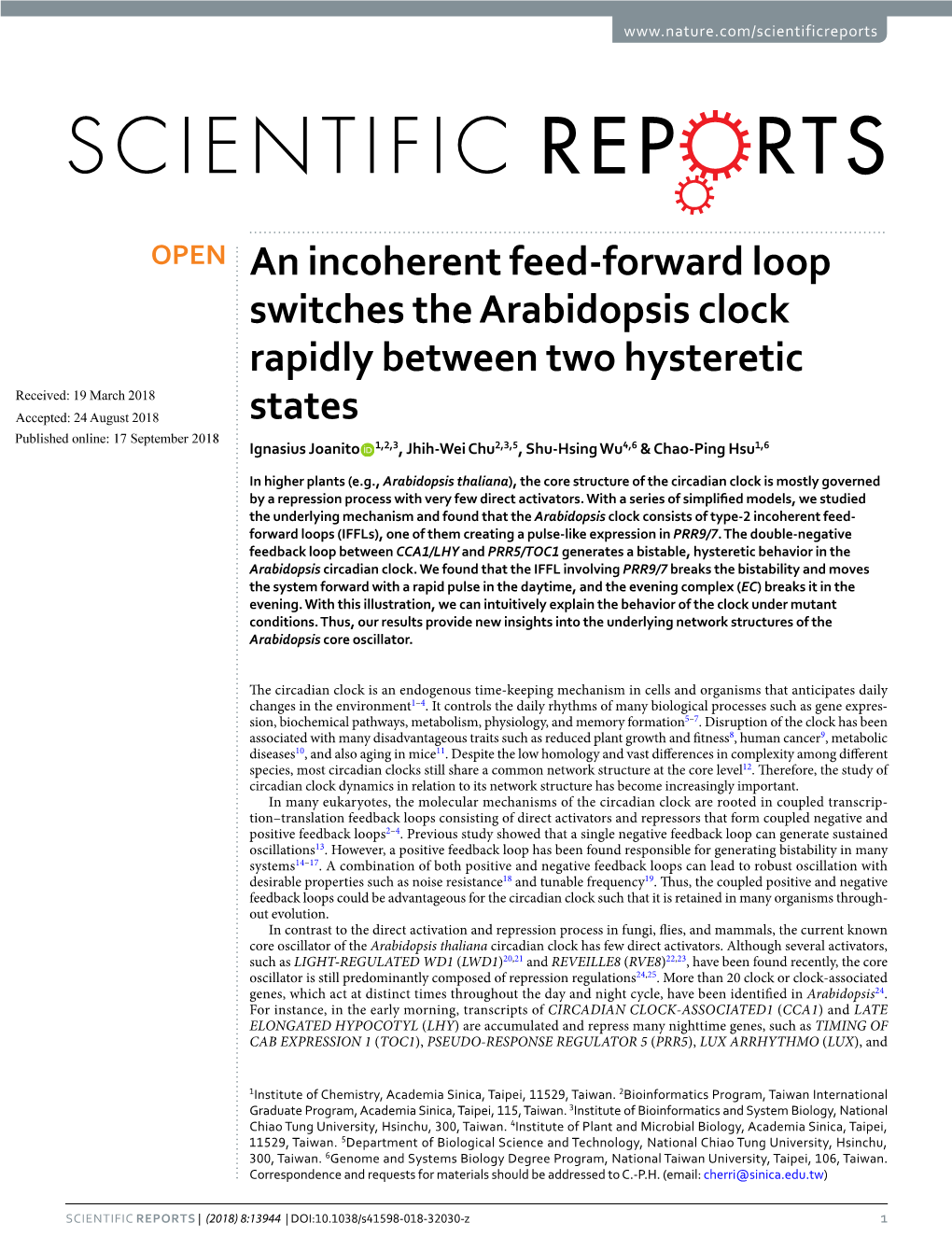 An Incoherent Feed-Forward Loop Switches the Arabidopsis Clock