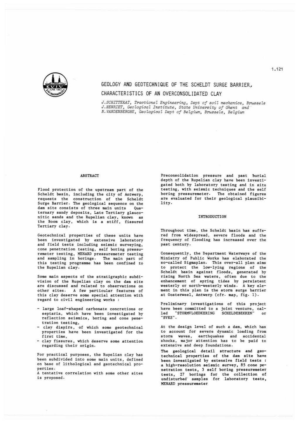 Geology and Geotechnique of the Scheldt Surge Barrier, Characteristics of an Overconsolidated Clay