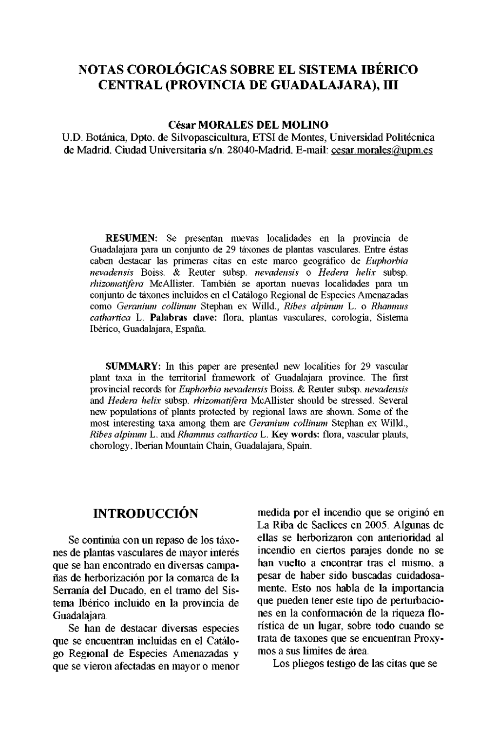 Flora Montiberica, Vol. 43. Valencia, 18-IX-2009
