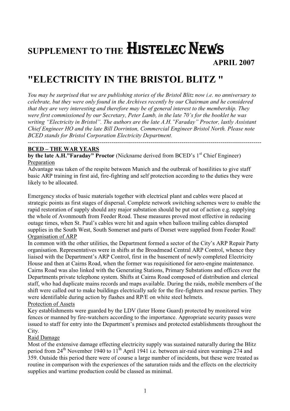 Electricity in the Bristol Blitz 