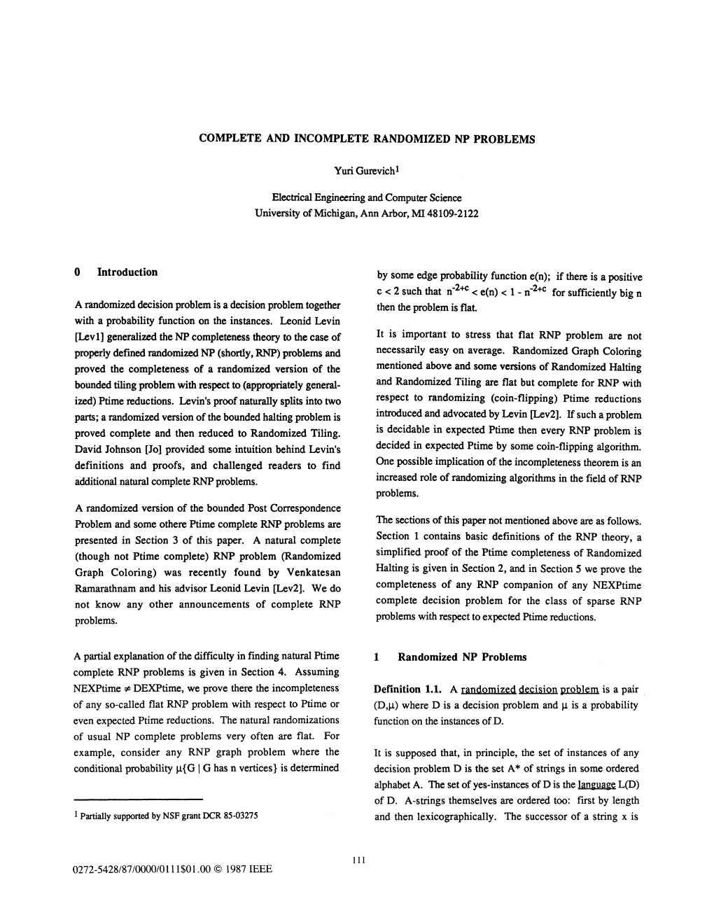 O Introduction 1 Randomized NP Problems