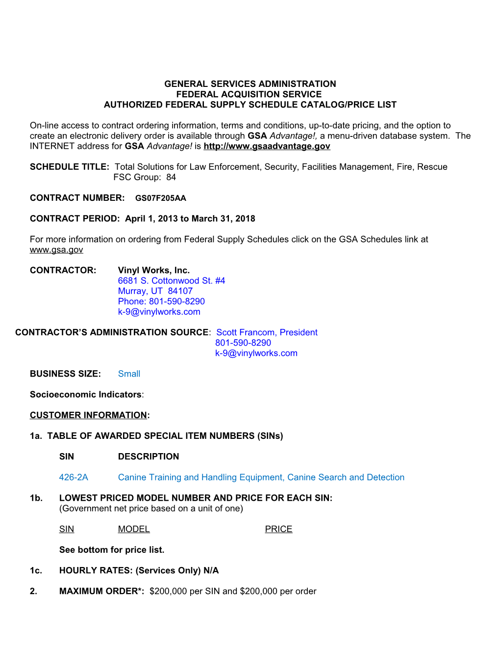 Standard Form 1449, Contract for Commercial Items (Cont D) Page 1A s6