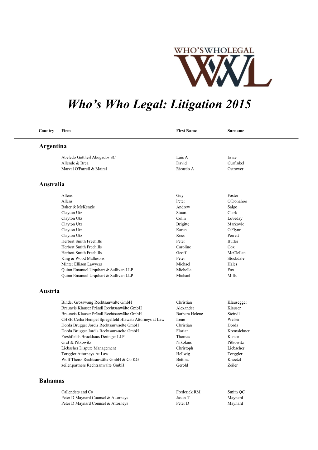 Who's Who Legal: Litigation 2015