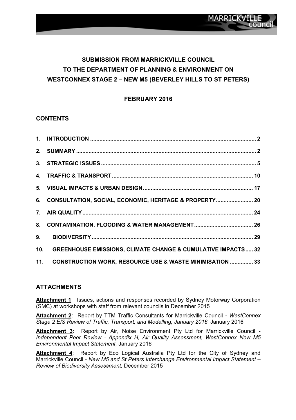 Marrickville Council Submission to DP&E on Westconnex Stage 2 (New M5)