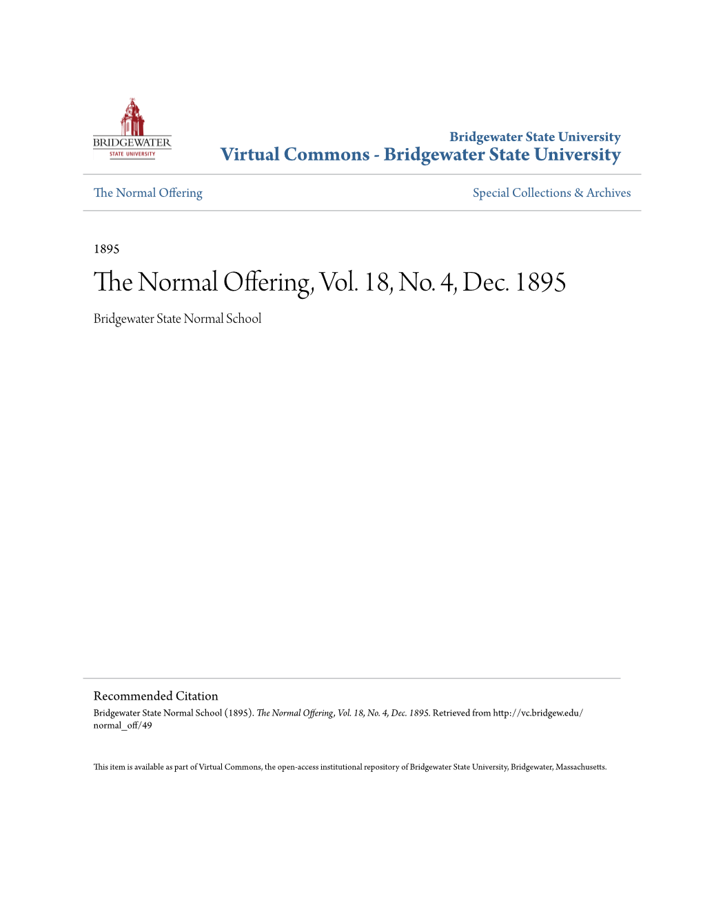 The Normal Offering, Vol. 18, No. 4, Dec. 1895