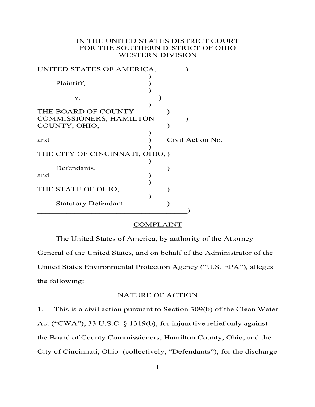 "Complaint: United States of America V. Board of County Commissioners