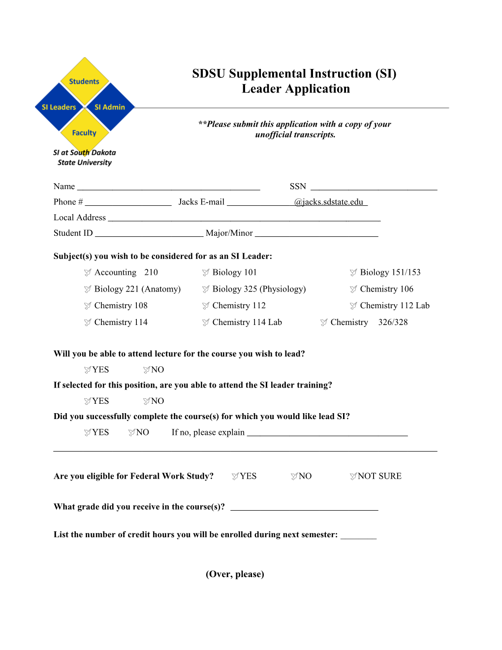 Please Submit This Application with a Copy of Your