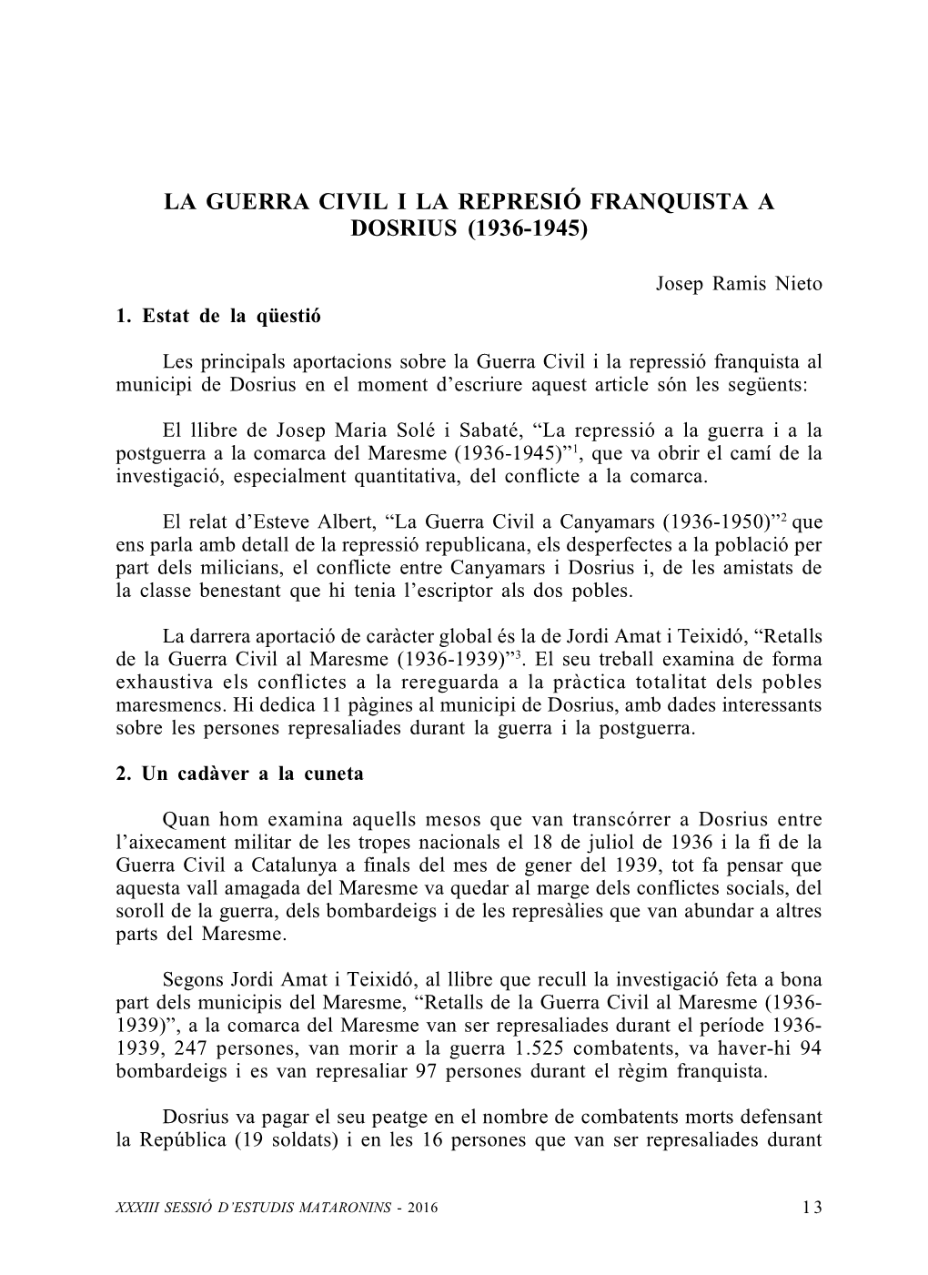 La Guerra Civil I La Represió Franquista a Dosrius (1936-1945)