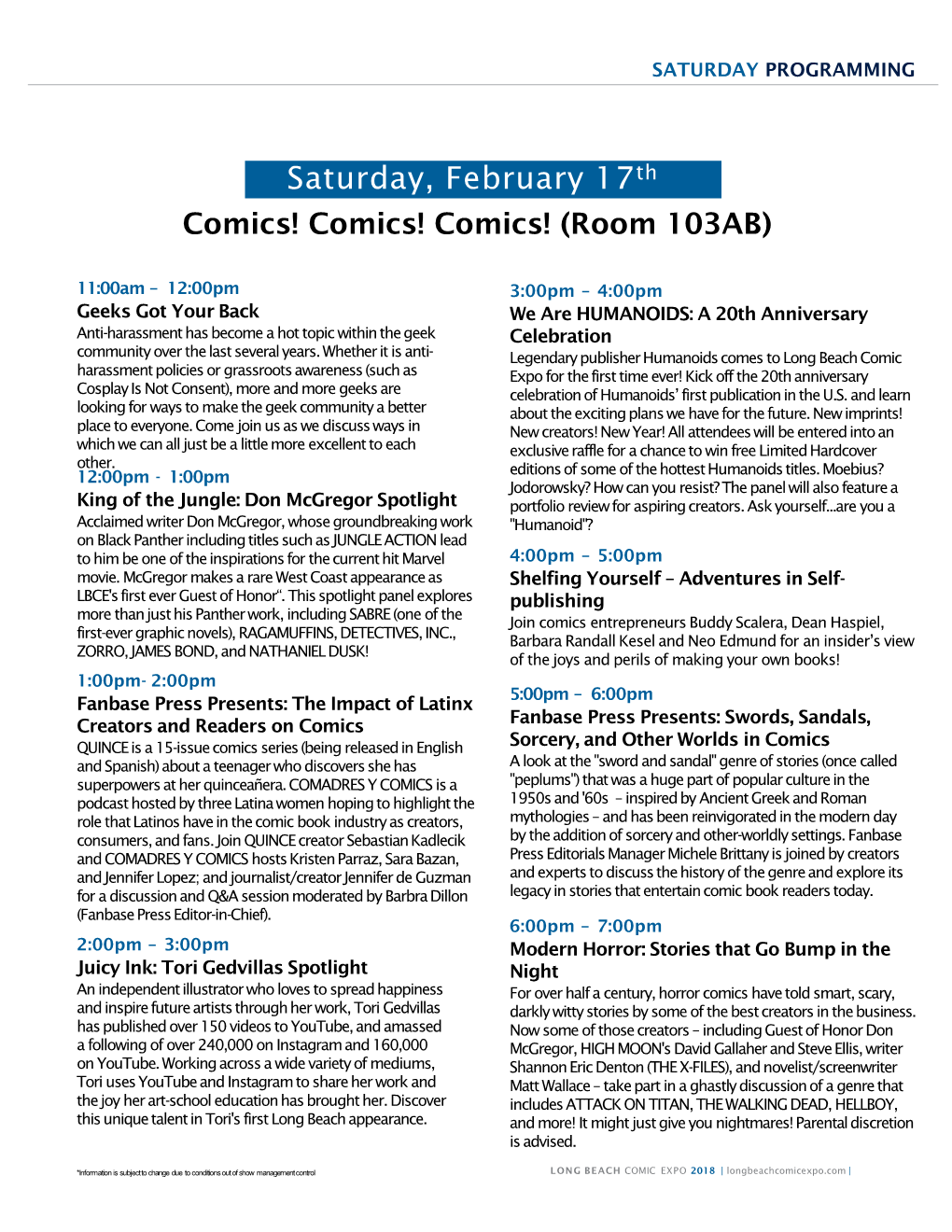 Saturday, February 17Th Comics! Comics! Comics! (Room 103AB)